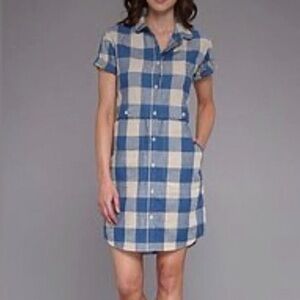 Pendleton The Portland Collection Button Up Plaid Shirt Dress Size M Blue Cream